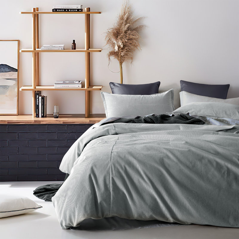 Ensemble de housse de couette Neil, Housse de couette grand + 2 taies d'oreiller, Gris