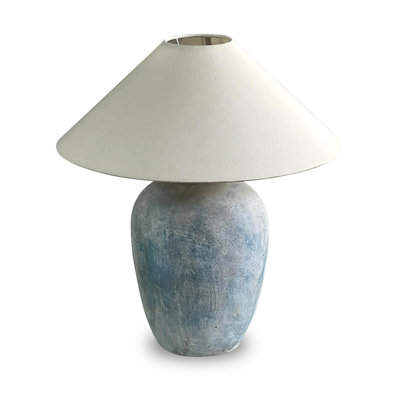 Approx.24" H Table Lamp Distressed  Aqua Blue with Linen Shade