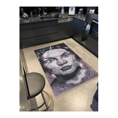 Machine Washable Light Tone Multicolor Motif Abstract Ethnic Portrait Patterned Creative Vintage Decorative Rug