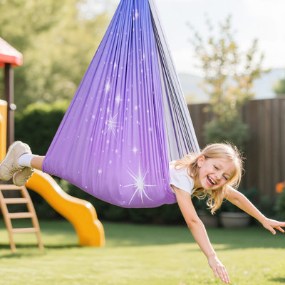 Balançoire sensorielle avec crochet pivotant à 360 °, élasthanne à double couche, pour une utilisation intérieure et extérieure, supporte 300 lb, cintre Cocoon pour le plaisir, tissu doux, favorise l'interaction familiale