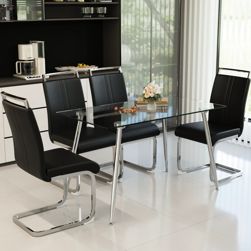 Table contemporaine en verre trempé pour la salle à manger et le travail, apparence attrayante, bureau spacieux spacieux, surface lisse