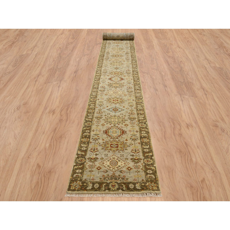 Tapis de couloir oriental en laine pure noué à la main 2 pi 8 po x 19 po 10 po Karajeh gris avec brun 3ACA4ECEDB1F43768EA2B8C4B4190257