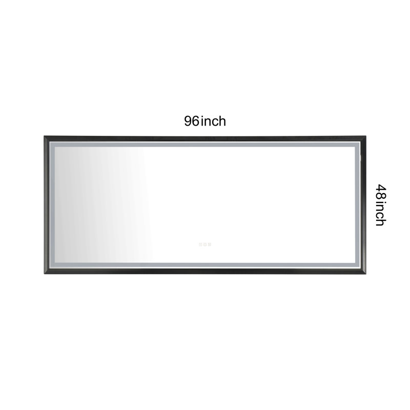 Led Bathroom Mirror With Aluminum Frame, Wall Mounted Vanity Mirror, Anti-Fog, Memory, 3 Colors, Stepless Dimmable, 48" x 96"