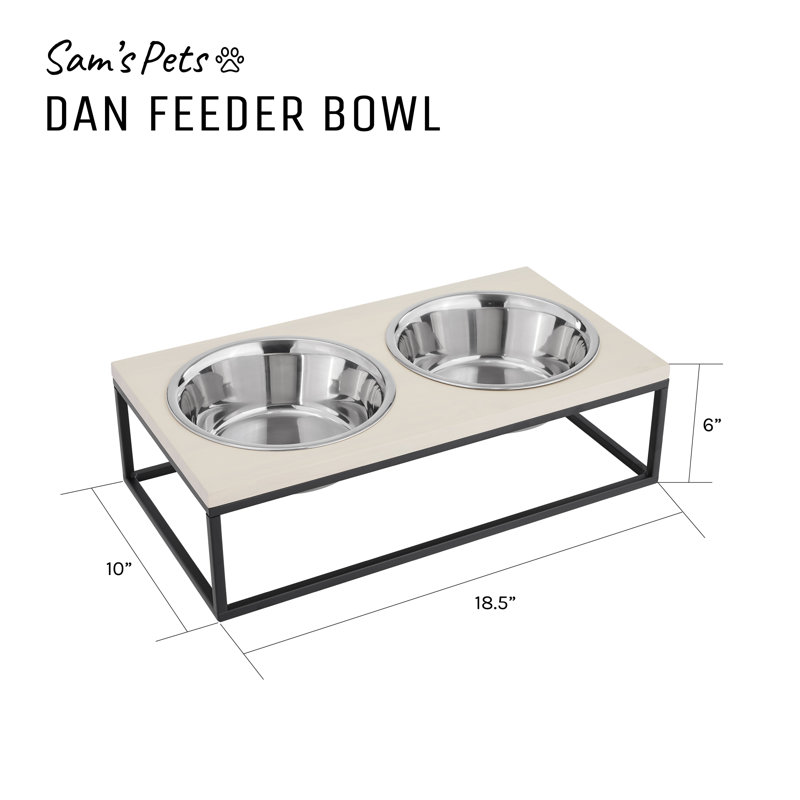 Elevated Dual Stainless Steel Pet Bowls with Wood Frame