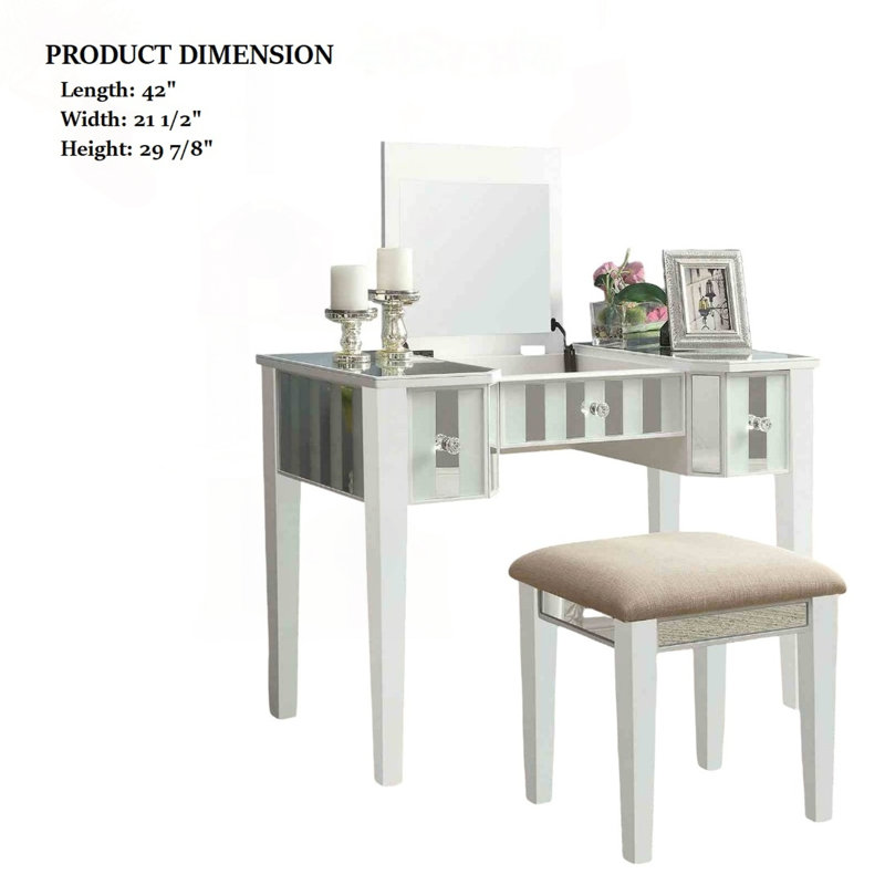 Ensemble de meuble-lavabo transitionnel avec panneaux en miroir et tiroirs de rangement, White