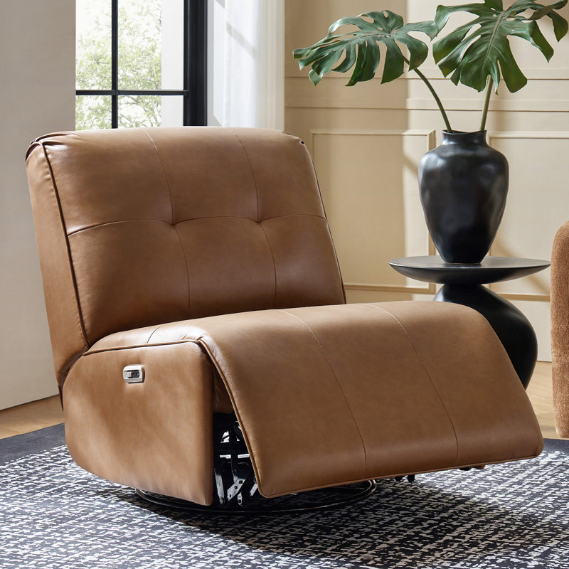 Adamira Modern Faux Leather Swivel Rocker Power Recliner with USB Ports, Camel