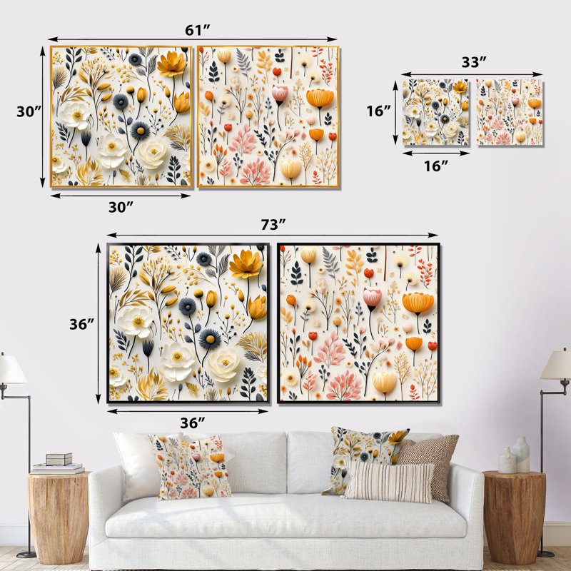 Ludovic - ensemble de 2 reproductions d'art sur toile florales, Encadrement brun, H 16 po x l 33 po x P 1 po