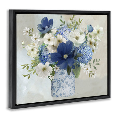 Bouquet dans un vase élégant à motif encadré, art mural sur toile flottante, design par Nan
