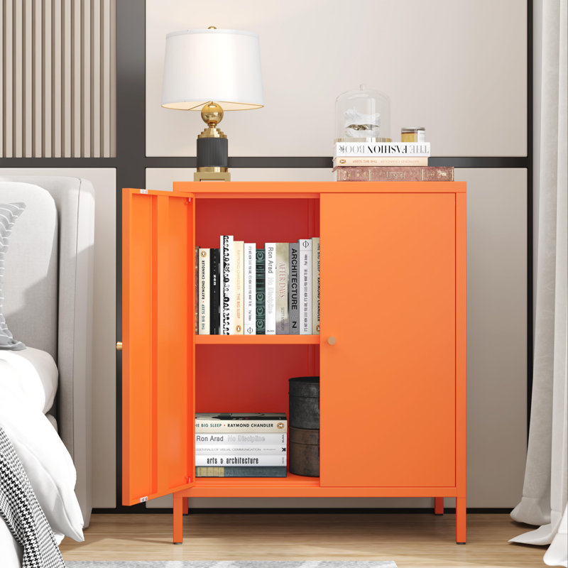 Small 2 Transparent Door Metal Storage Side Buffet Cabinet For Bed Room,Living Room,Entryway,Hallway,Home,Hotel,Office,Garage,Kitchen,4 Removable Shelf.