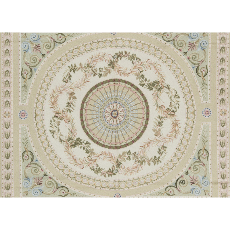 Hand-Knotted High-Quality Beige and Green Area Rug