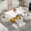Ensemble de salle à manger rectangulaire à piédestal avec chaise tissée-602973849-602973851