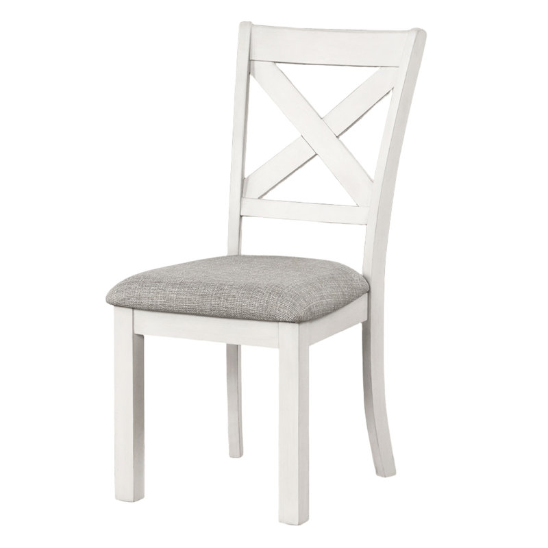 2 pièces, chaises de salle à manger rustiques à dossier croisé en chêne blanc avec pieds en bloc et tissu rembourré pour coussin de cuisine