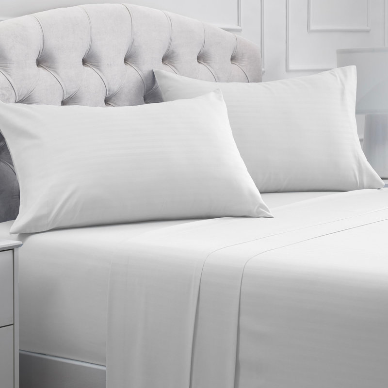 Mellanni 1800 Bed Sheets Full Striped White, White Striped, Full Sheet Set