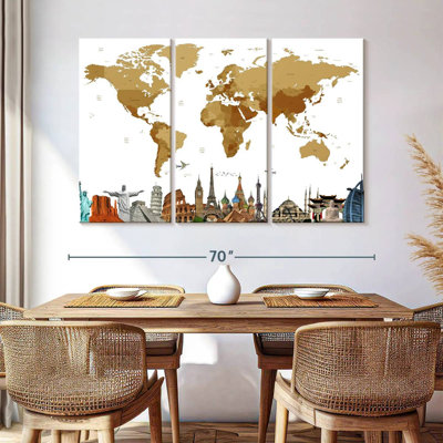 Carte du monde en bronze 3 pièces