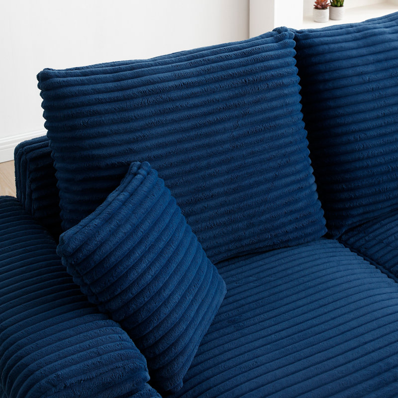 Chaise rembourrée avec repose-pieds Abegale, Velours côtelé bleu marine