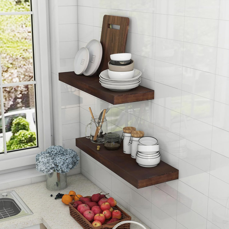 Rustic Farmhouse Floating Shelves - 24X8x1.6 Inches, Set Of 2, Walnut Finish