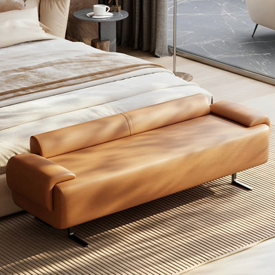 Banc rembourré en cuir de microfibre crème