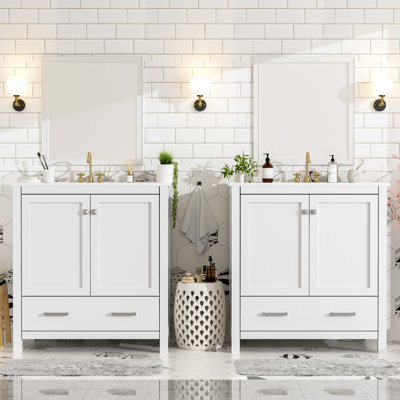 Ensemble de meuble-lavabo 60 po avec lavabo double et portes à fermeture en douceur 60 po