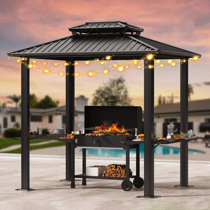 COBIZI 6×8ft Hard Top BBQ Pavilion Outdoor Aluminum Patio Metal Grill Gazebo , Black