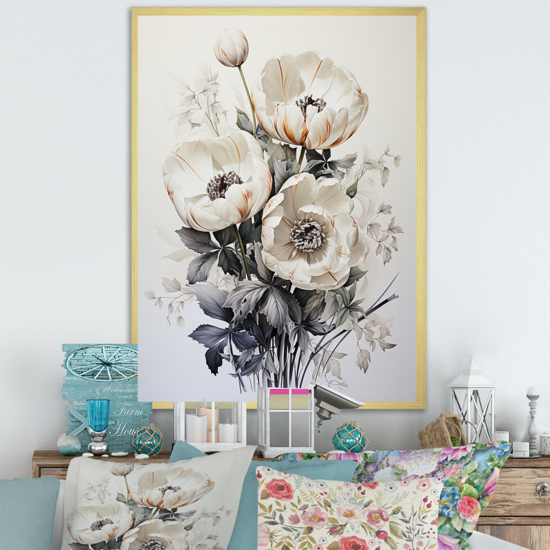 Minimalisme, tulipes blanches, symphonie III sur toile, H 44 po x l 34 po x P 1,5 po, Cadre doré simple