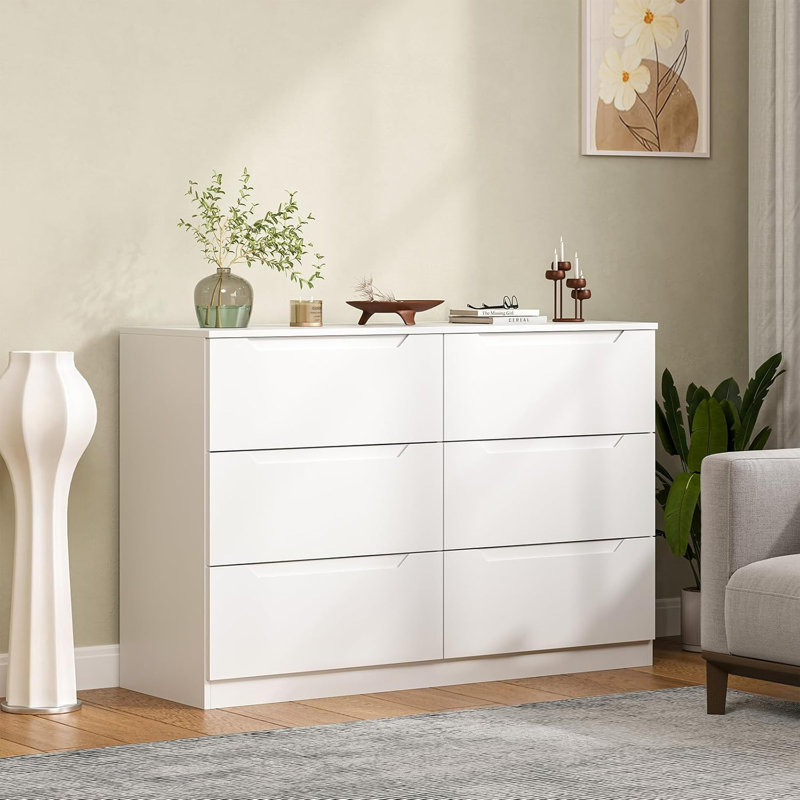 White Modern Double Dresser with Extra Deep Drawers