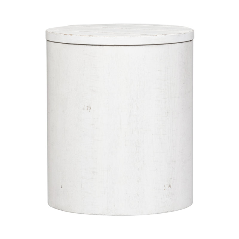 Bettee Drum End Table w/ Storage  - White, White