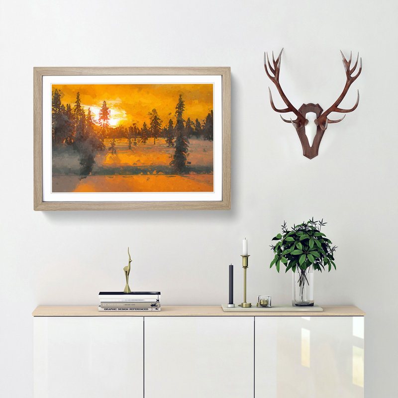 Wintertime in Norway in Abstract - Picture Frame Graphic Art Print, 60cm H x 91cm W x 2cm D, Oak