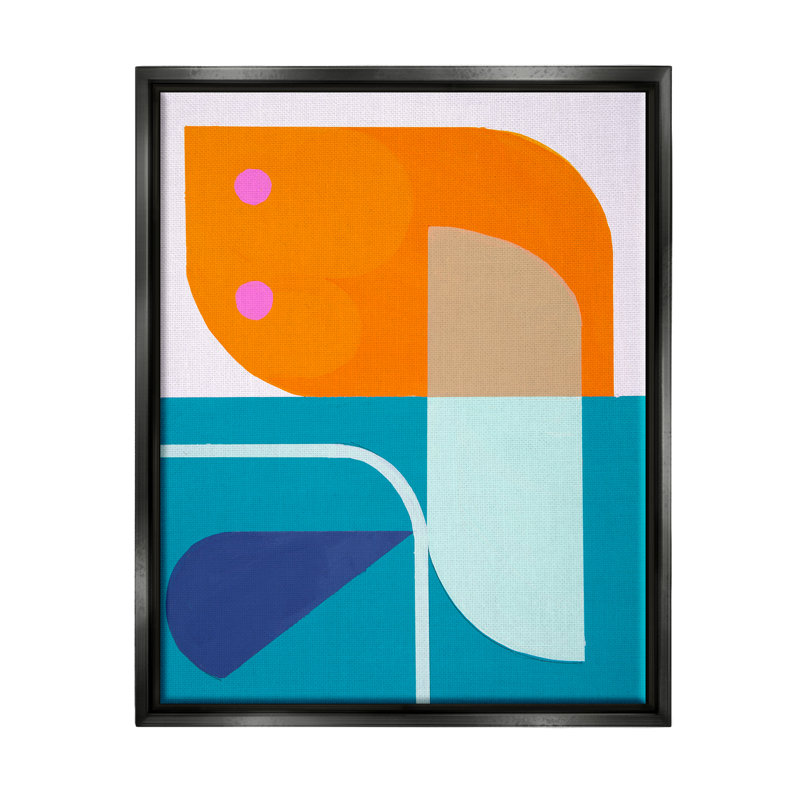 Orange et bleu contemporain, impression sur bois encadrée, H 31 po x l 25 po x P 1,7 po, Cadre flottant noir de jais