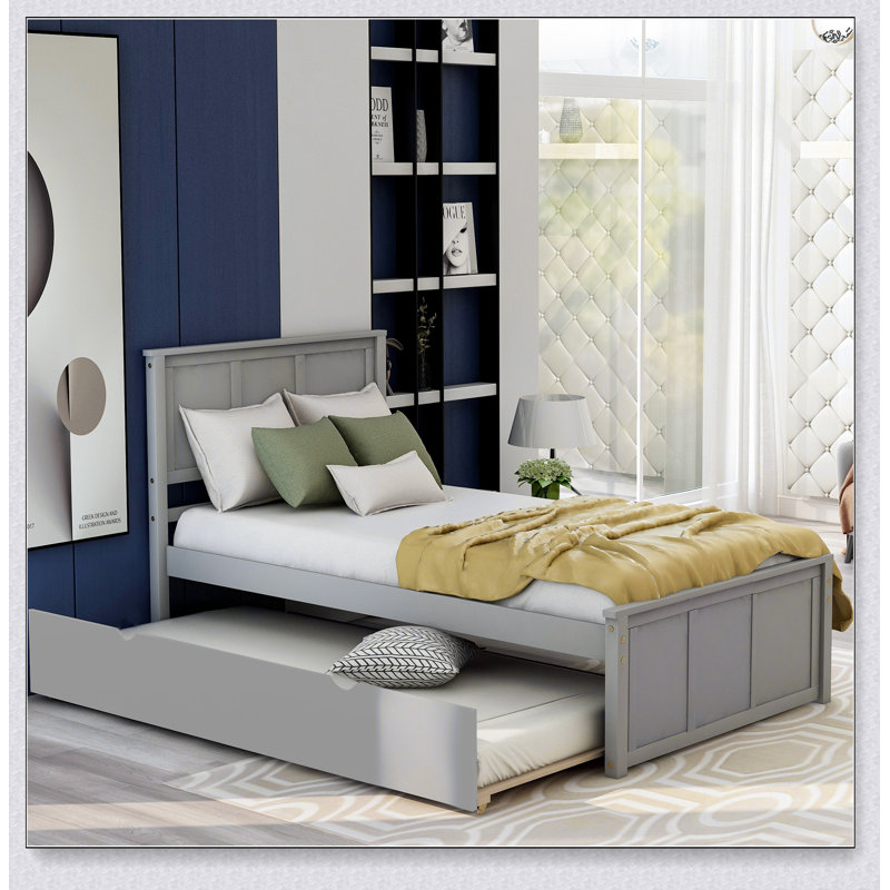 Lit plate-forme avec lit gigogne, Gris