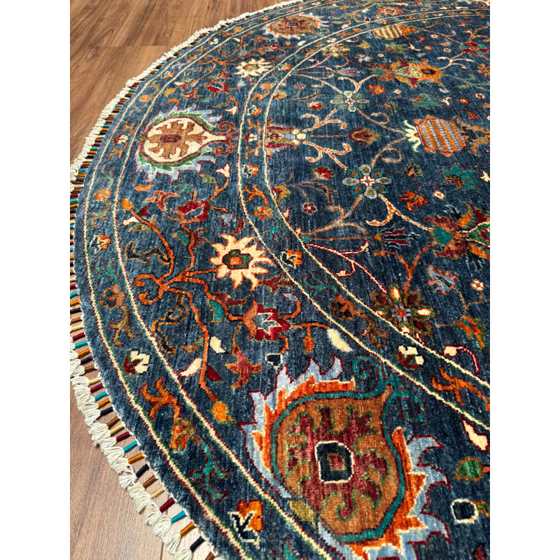 Tapis bleu original en laine et coton noué à la main