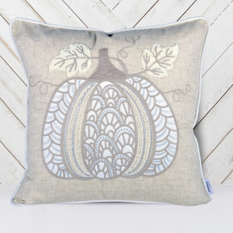 Coussin en dentelle brodée citrouille, Carré 20 po, Naturel