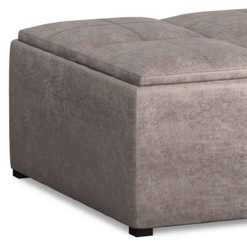 Pouf de rangement en similicuir taupe et noir de 89 cm (35 po)