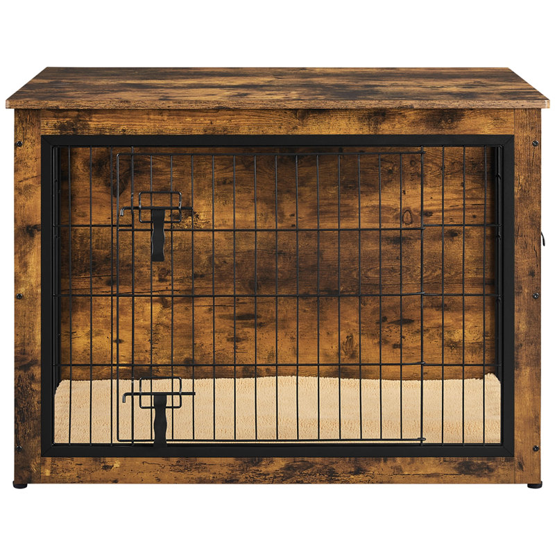 Dog Crate Furniture with 2 Doors, 64cm H x 80.5cm W x 55.5cm D, Rustic Brown/Black