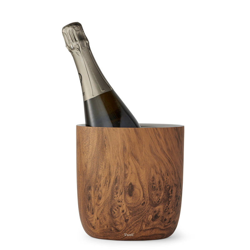 S'well Triple-Layered Vacuum-Insulated Stainless Steel Ice Bucket with Tongs, Teakwood, Teakwood