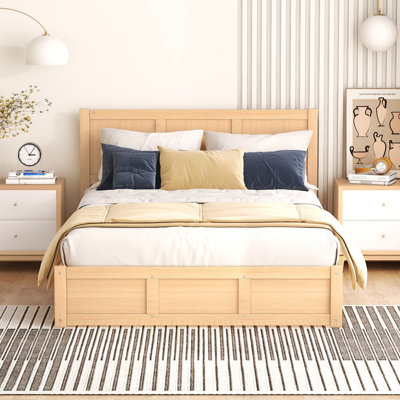 Full Size Wood Platform Bed with Under-Bed Storage and 2 Drawers – Spacious Wood Finish Storage Bed