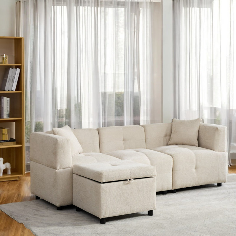 4 Seater Fabric Sofa, Beige
