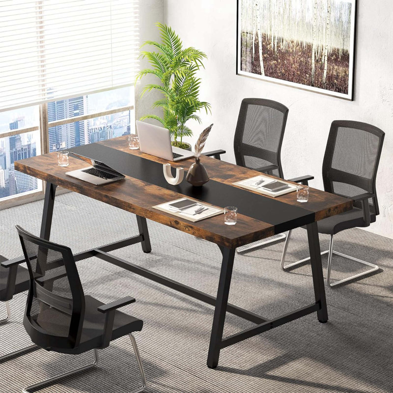 70,87 po, table de conférence rectangulaire moderne pour 6 à 8 personnes, bureau de direction avec structure en métal durable, grande surface de travail pour la réunion du conseil et la collaboration d'équipe