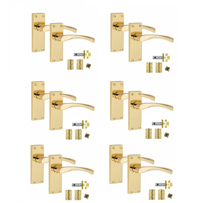 6 Sets Victorian Scroll Astrid Door Handles with 1 Pair of 3" Ball Bearing Hinges & Latches Pack - 150mm x 40mm Backplate