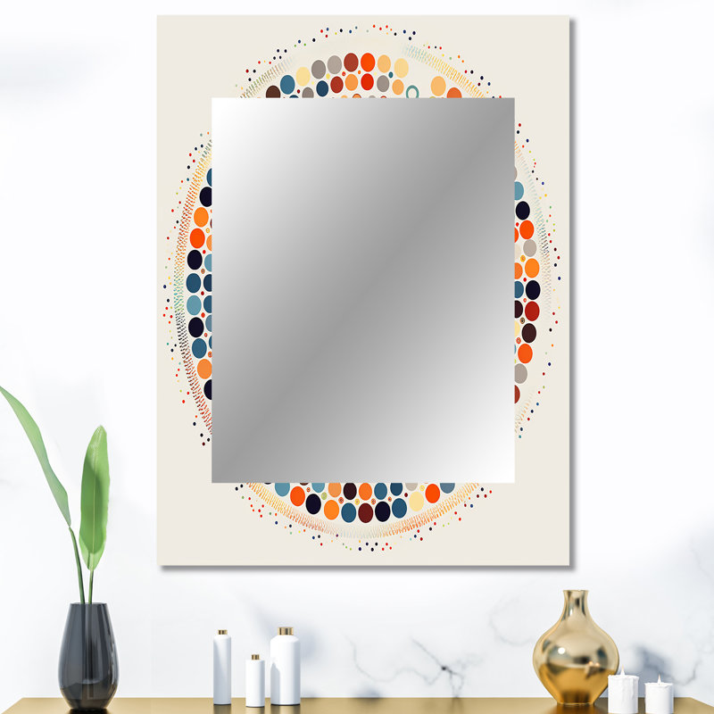 Boho Mandala In Retro Blue And Orange II - Boho Mandala Large Wall Mirror, Traditional Unique Mirror, Printed Metal Art