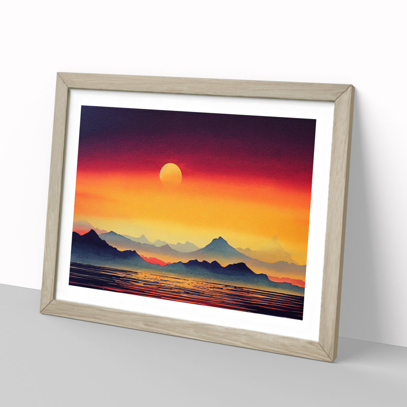 Unbelievable Mountain Sunset - Framed Print, 25cm H x 34cm W x 2cm D, Oak Framed