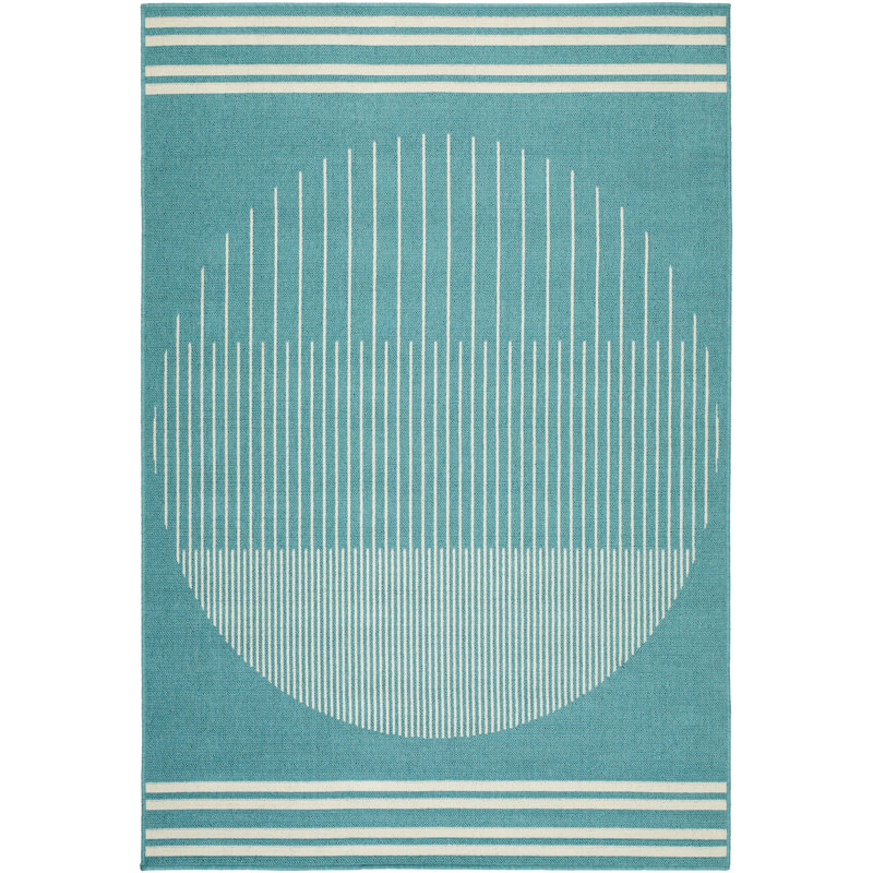 Tapis intérieur / extérieur bleu clair en polypropylène tissé à la machine Disaya, Rond 8 pi 10 po