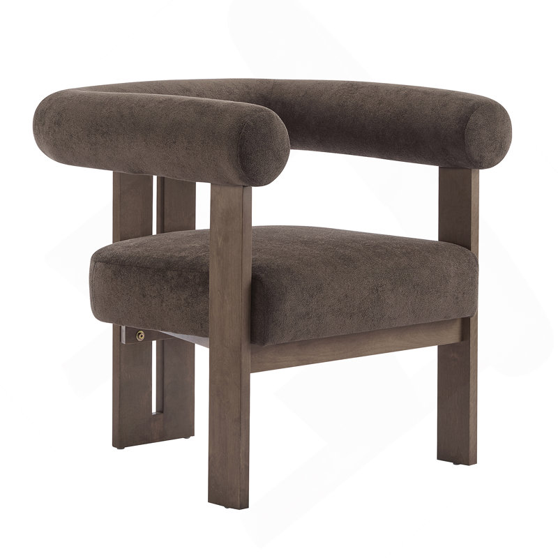 Chaise d'appoint moderne rembourrée avec accoudoirs ronds, Marron foncé