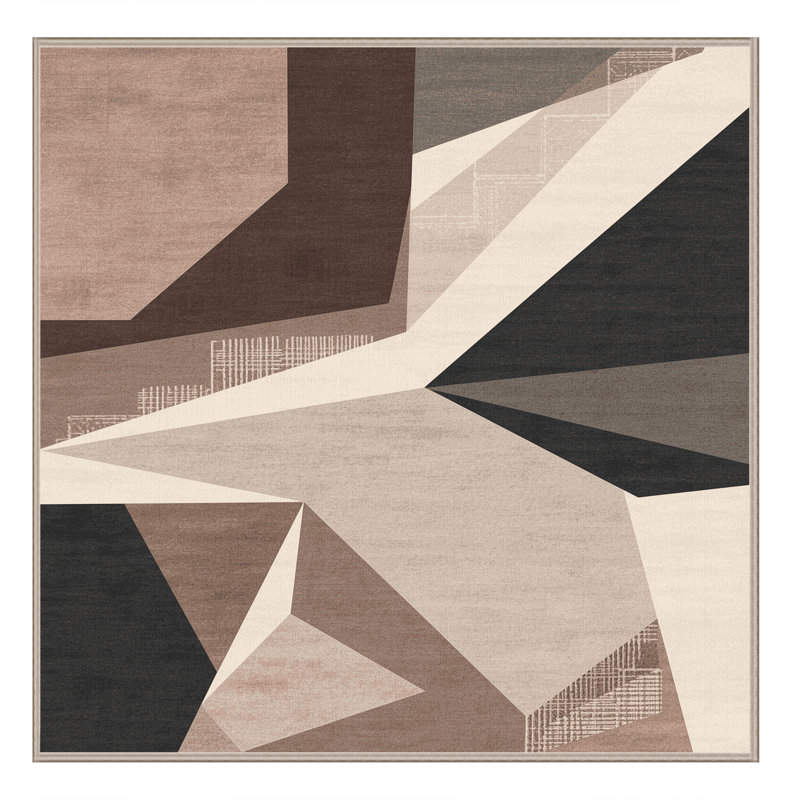 Tapis à motif géométrique moderne à motifs géométriques lavables à la machine - Reliure beige, Carré 5 pi