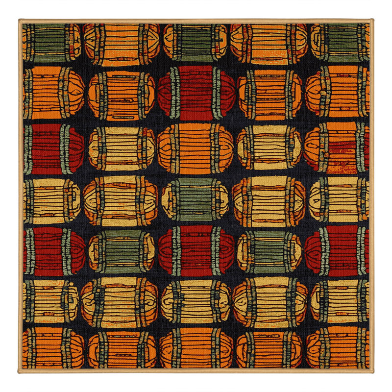 Washable Tabla Music Area Rug, Square 6'