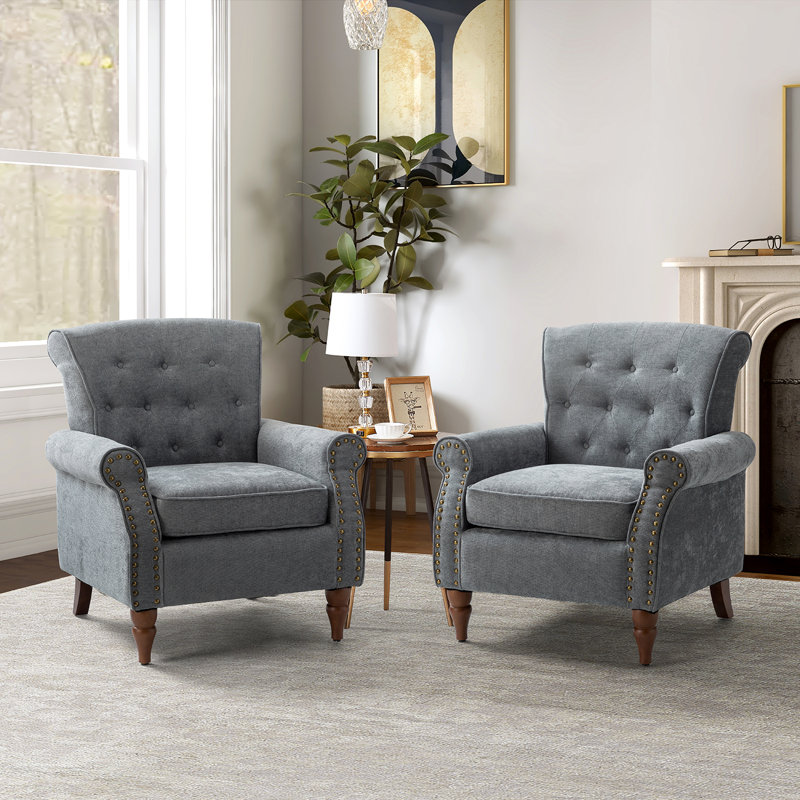 Anine 29.5" W Tufted Armchair, Grey Polyester