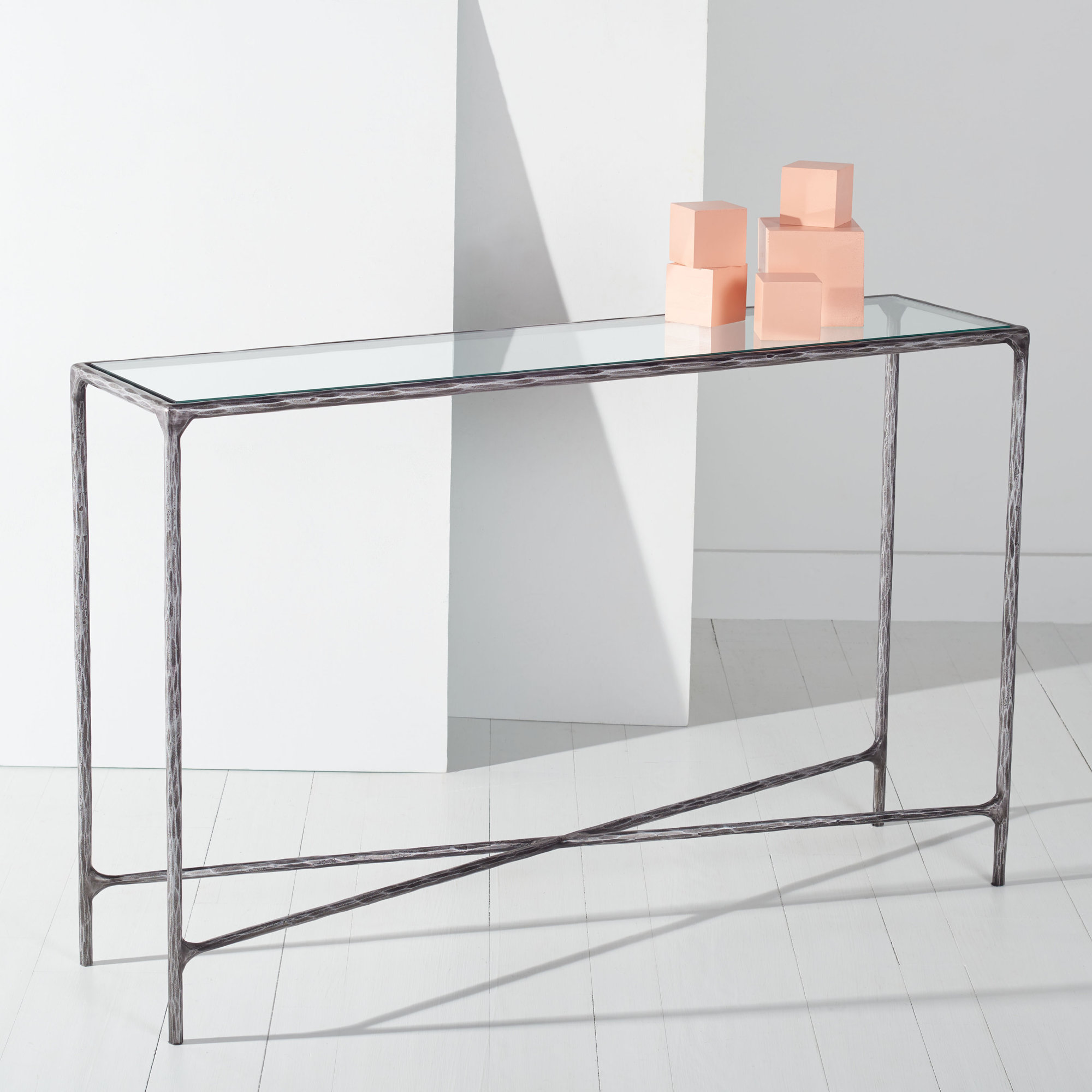 Evelynn 48'' Console Table, Silver, Clear