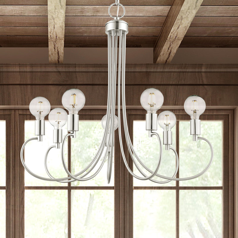 Lustre classique à 7 lumières de style bougie Hitterdal, Nickel brossé, 5 lumières