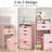 3-in-1 Vanity Table With Flip-up Mirror And Lights, Space-saving Makeup Desk With Hidden Stool And Storage Drawers, Pink-1424291092