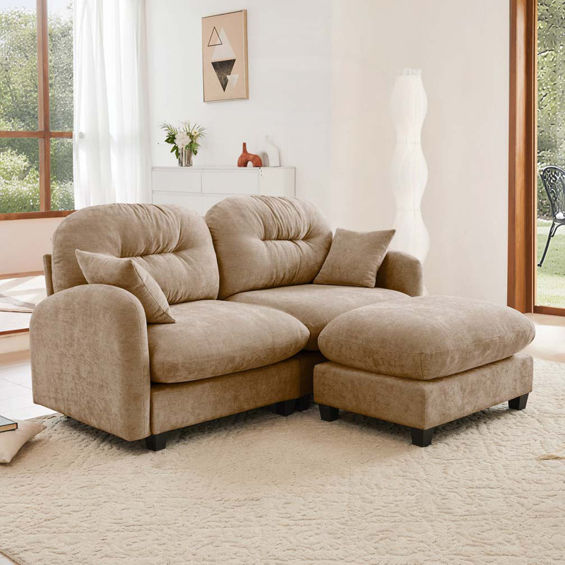 Canapé modulaire en chenille 2 places avec 2 coussins et repose-pieds, H 36,6 po x l 74 po x P 34,2 po, 2, Chameau