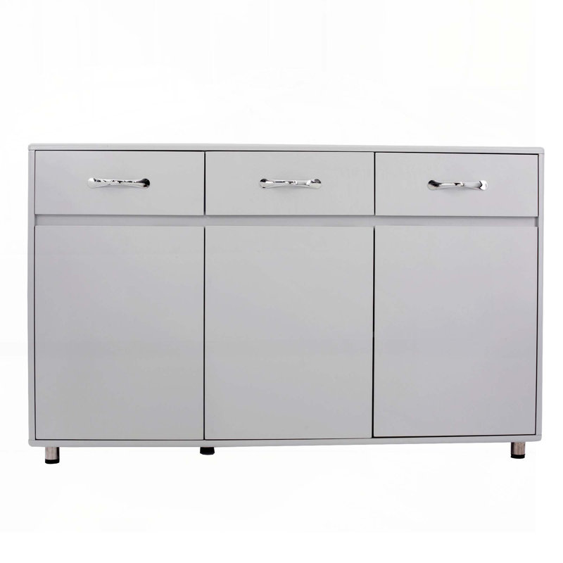 Buffet avec 3 portes et tiroirs, Gris